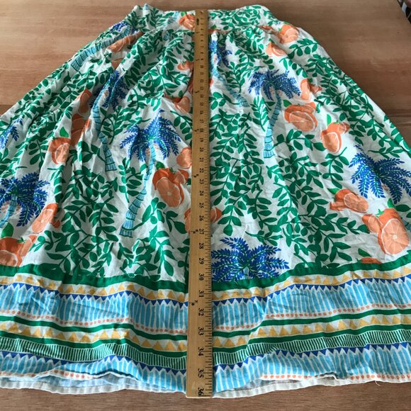 C&C California Maxi Skirt Women M Blue Floral Linen Rayon Skater Stretch Boho - Picture 5 of 11